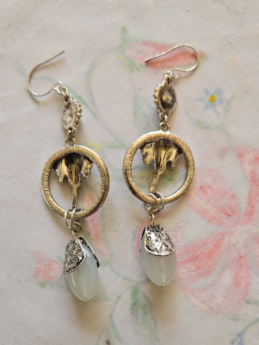 Silver Elephant Hoop Drop Earrings with Pale Blue Gem - Picture 3 of 8